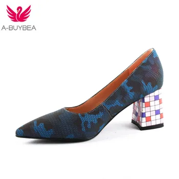 

2020 Spring/Autumn New Stylish Women Pumps Platform Pointed Toe Square Heel Sexy High Heels Pumps Camouflage Colours Shoes Woman