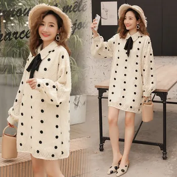 

2019 new maternity dress autumn and winter clothes woolen embroidered dress Korean fashion pregnancy sweater