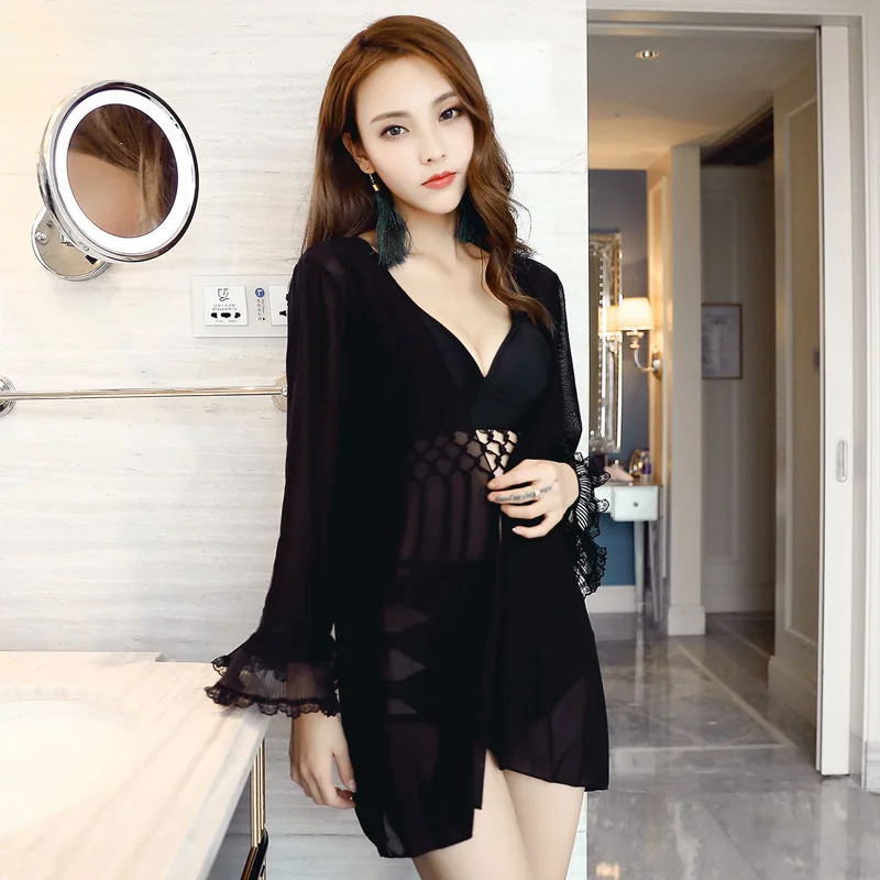 

Bathing Suit Women's Bikini Three-piece Set Cover-up Small Bust Gathering High-waisted Retro Sexy Tassels Swimming Pool Swimwear