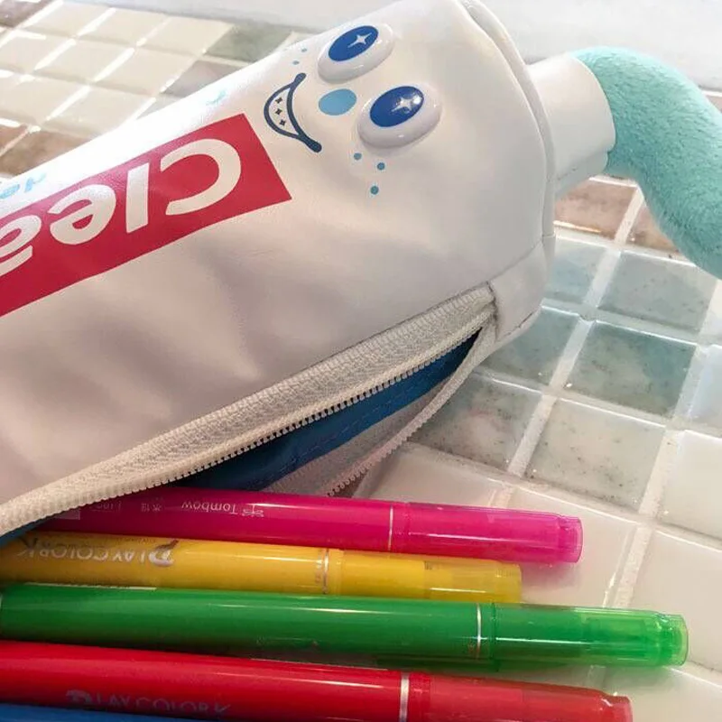 Модная забавная Сумка-карандаш в форме зубной пасты креативная Милая мультяшная щетка для органайзера для мальчиков и девочек большая емкость сумка-кошелек туалетный мешок