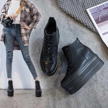 

2020 Autumn Women's Shoes Genuine Leather Platform Shoes Female Muffin With Increase Women's Shoes Gao Help Casual Shoes 33 Code