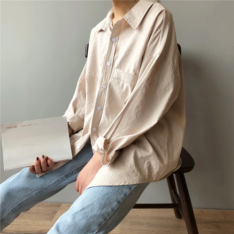 off the shoulder shirts & tops BGTEEVER Minimalist Loose White Shirts for Women Turn-down Collar Solid Female Shirts Tops 2020 Spring Summer Blouses women's shirts & tops