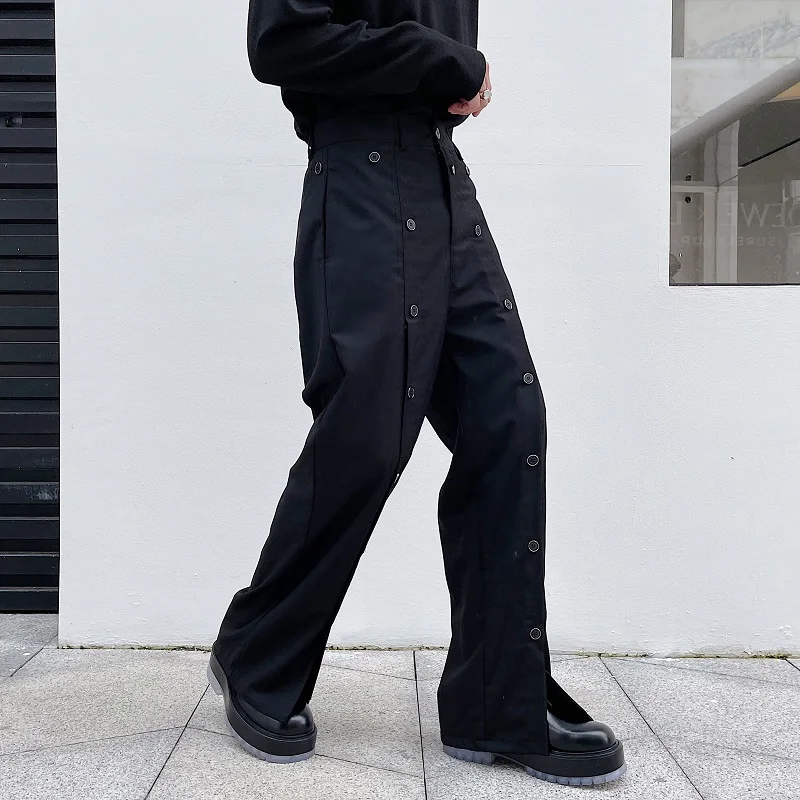 Men's Suit Straight Pants Spring And Autumn New Personality Detachable Two-Piece Set Button Decoration Leisure Large Pants