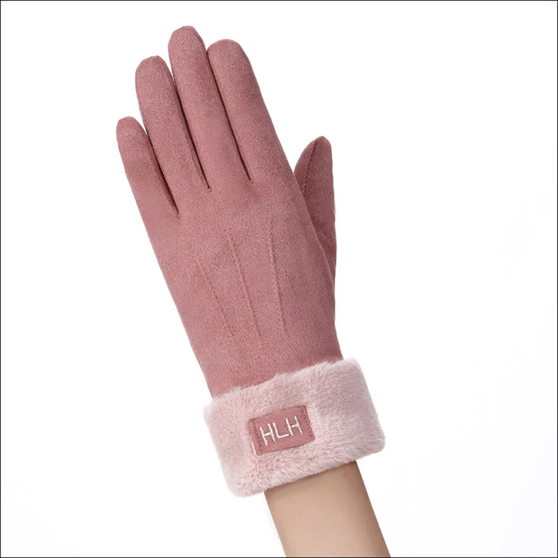 Leather Pink Уличные толстые теплые перчатки меховые перчатки женские перчатки для сенсорного экрана Новое поступление зимние варежки женские эластичные варежки - Цвет: Leather Pink