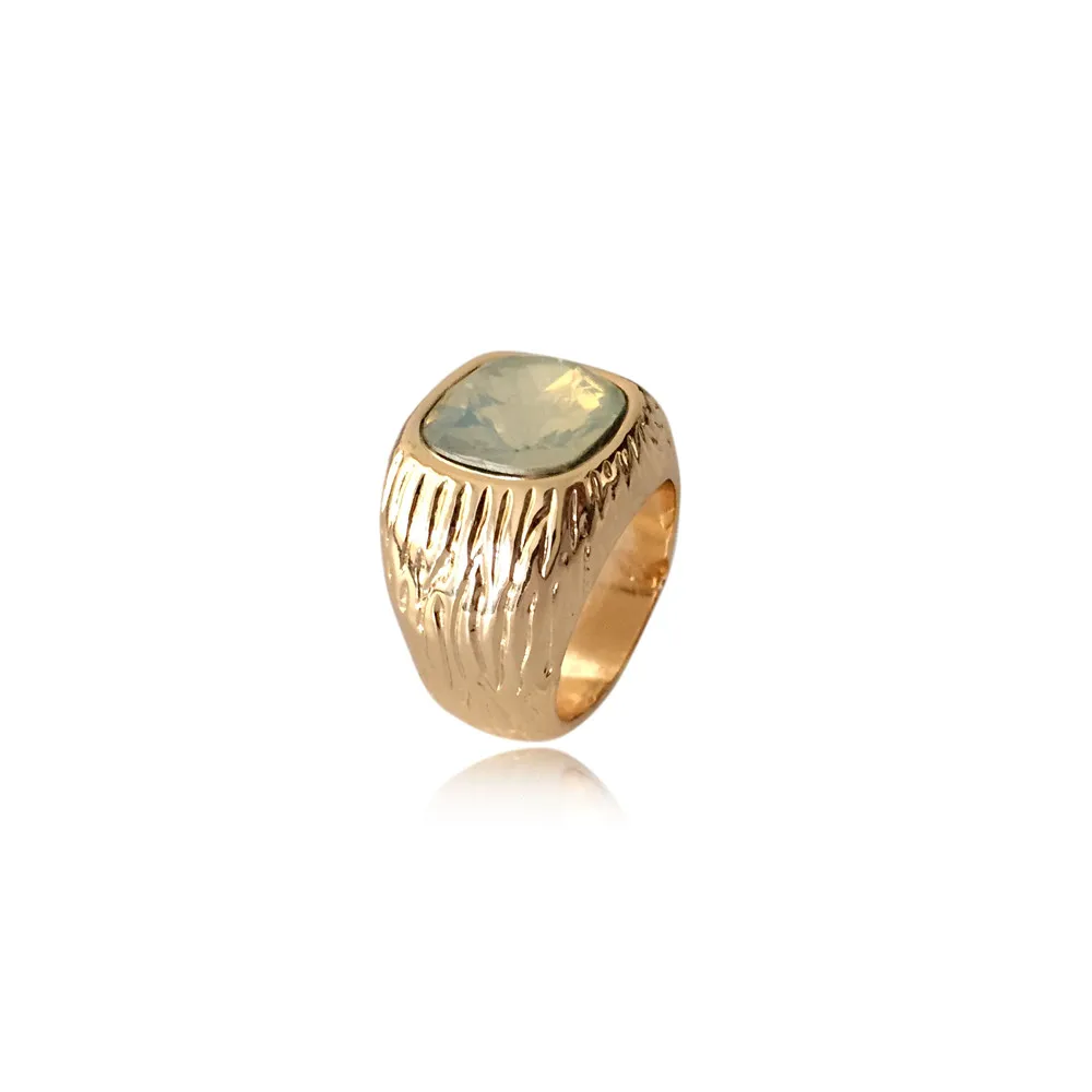 Классическое золотое покрытие мятный камень широкое кольцо 17 мм Диаметр кольцо для женщин ювелирные изделия
