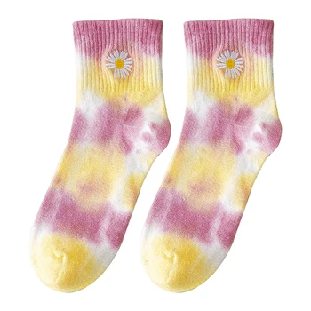 

1pair Women Men Daily Casual Crew Socks Soft Breathable Tie Dye Fashion Gift Stretchy Multicolor Spring Summer Cotton Blend