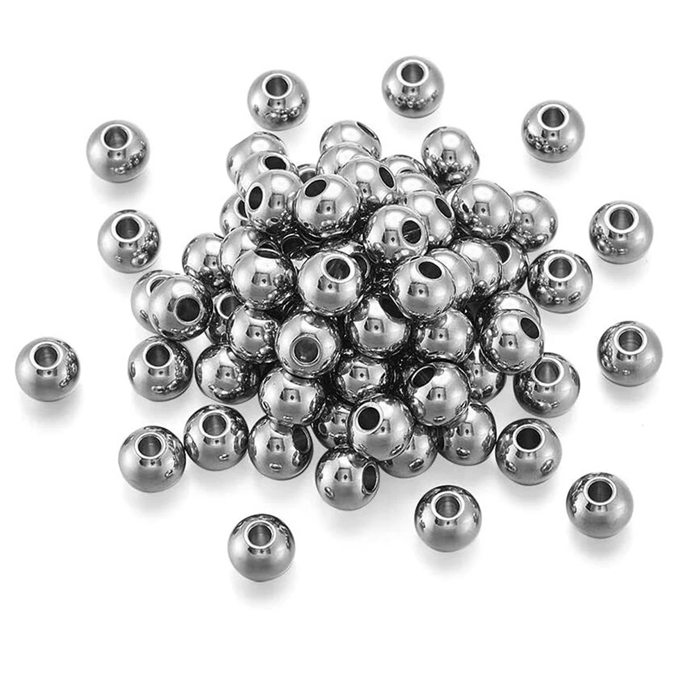 50Pcs/Lot Silver Color Stainless Steel Spacer Beads Loose Ball With Hole Charm Bracelets Bangles DIY For Jewelry Making 5