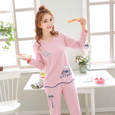 Womens Pajamas Sets Long sleeve cotton pajamas suit Women spring cartoon casual sleepwear long Pyjamas for women XXXL - Color: women pajama set