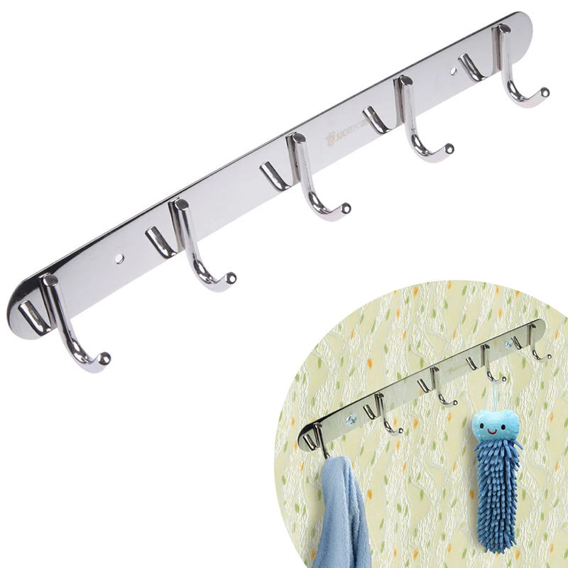 3-7 Stainless Steel Bathroom Kitchen Hanger Organizer Towel Holder Rack Wall Hooks Door Clothes Hanger Bedroom Mount Hook