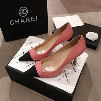 

Summer 2020 new French high-heeled shoes pointy thin heel color matching high shoe upper soft leather inner insole sheepskin