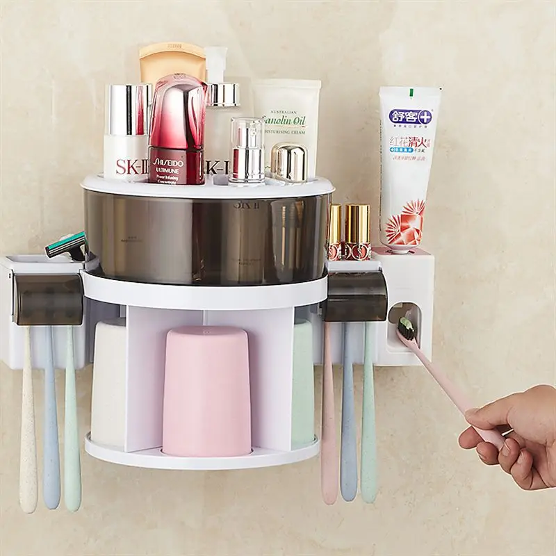 

1Pcs Large Capacity Punch-free Wall Toothbrush Rack Bathroom Brush Cup Rack Toothbrush Box Cosmetics Toothpaste Storage Rack