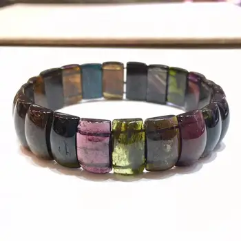 

Colorful Natural Tourmaline Bracelet Quartz Mineral Stone Women Lady Stretch Healing Crystal Rectangle Bead Bracelet