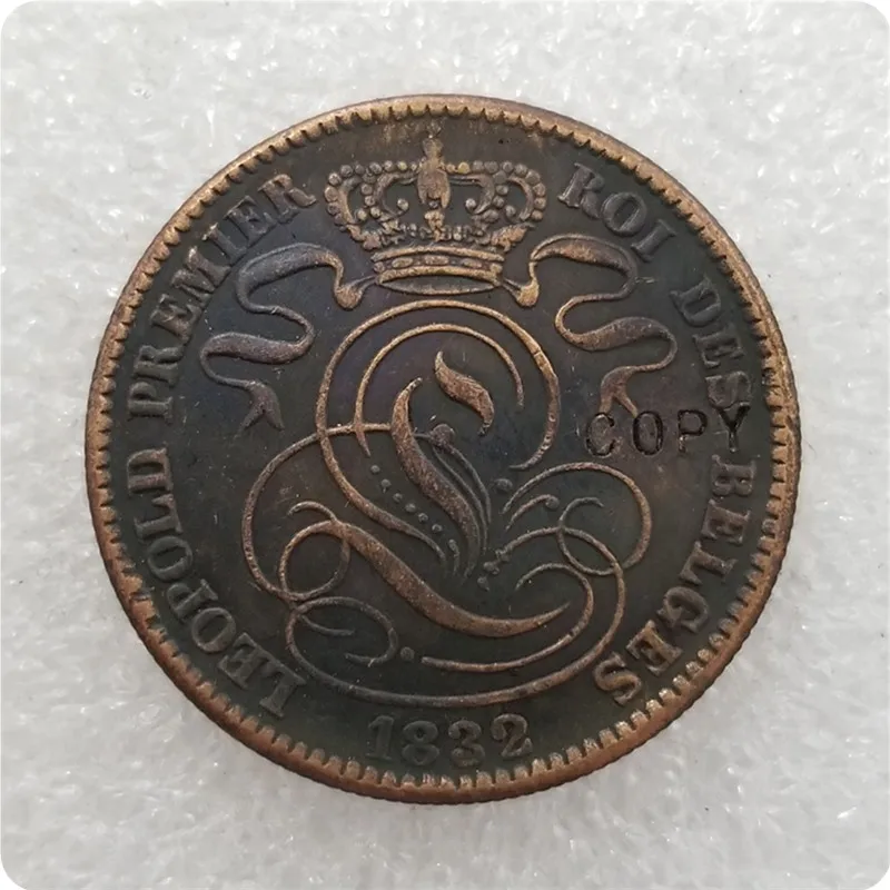 1832 1832-1856 Бельгия 10 сантимов копия монет - Цвет: 1832