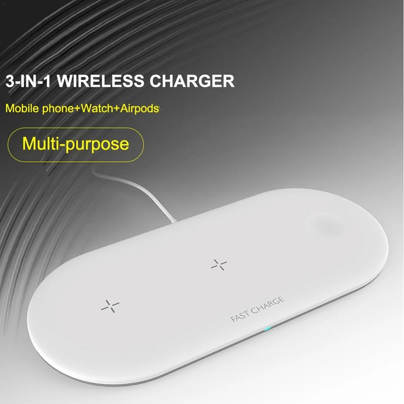 Retail Multi-function wireless charger 3-in-1 mobile phone holder base 10W QI fast charger for Iphone