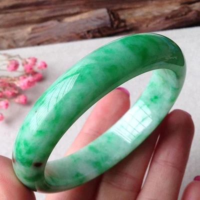 Zheru ювелирные изделия натуральный Мьянма jadeite 54-64 мм зеленый двухцветный браслет