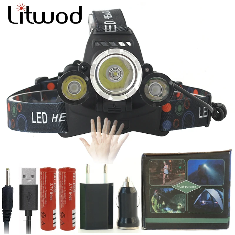 

Litwod Z20 Sensor led headlight headlamp XM-L T6 20000LM head flashlight torch cree led head lamp waterproof light 18650 battery