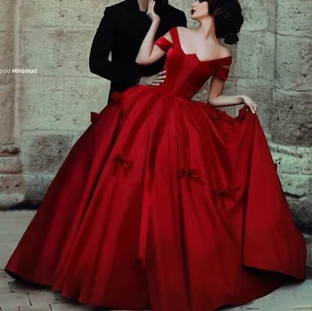 

Arabian Design Red Off the Shoulder Sleeveless Ball Floor Length Puffy Party evening prom gown 2018 mother of the bride dresses