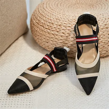 

Brand Design Women Cow Leather Flats Slip-On Pointed Toe Slingbacks Casual Fashion Street Shoes Big Size 34-43 For Ladies