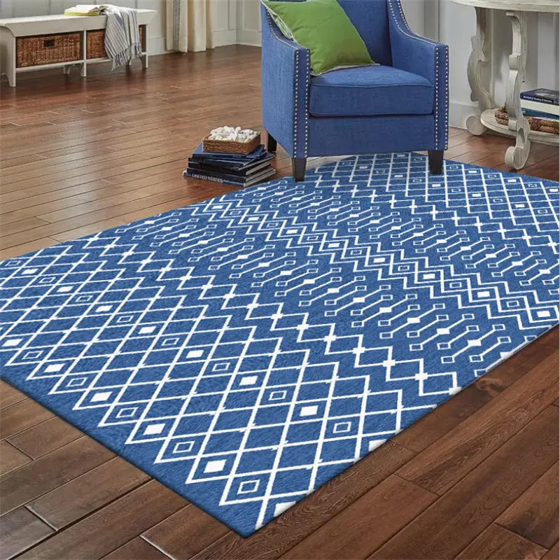 Rugs and Carpets for Home Living Room Blue Diamond Geometric Pattern Thickening Carpet Area Rug for Bedroom Polyester