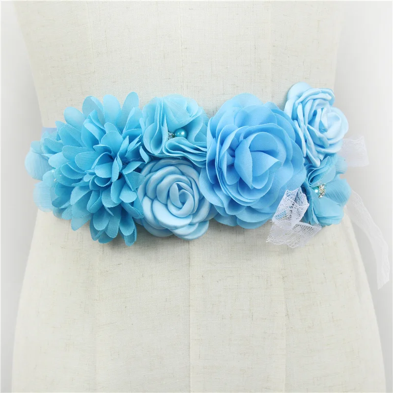 Hochwertiger rosa Chiffon-Blumenbund, handgefertigt, Perlen, Blumenmuster, Umstandsgürtel, Hochzeitskleid, Schärpe, niedliche Accessoires für Frauen – Detail 19