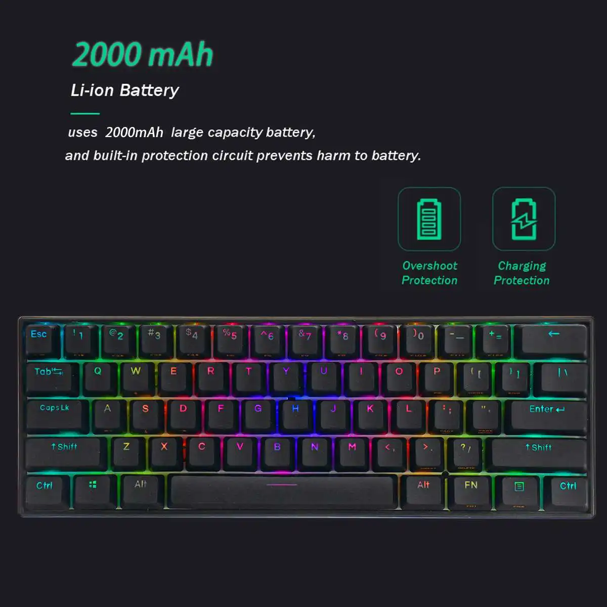 Feker 61Keys bluetooth Dual Mode Mechanical Keyboard 1.68 million RGB Backlit Type-C Gaming Keyboard Gateron Switch