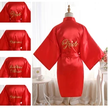 Comfoatable мягкий Свадебный халат невесты сексуальный розовый красный Мини атласное кимоно платье повседневное Половина рукава банный халат Ночное белье