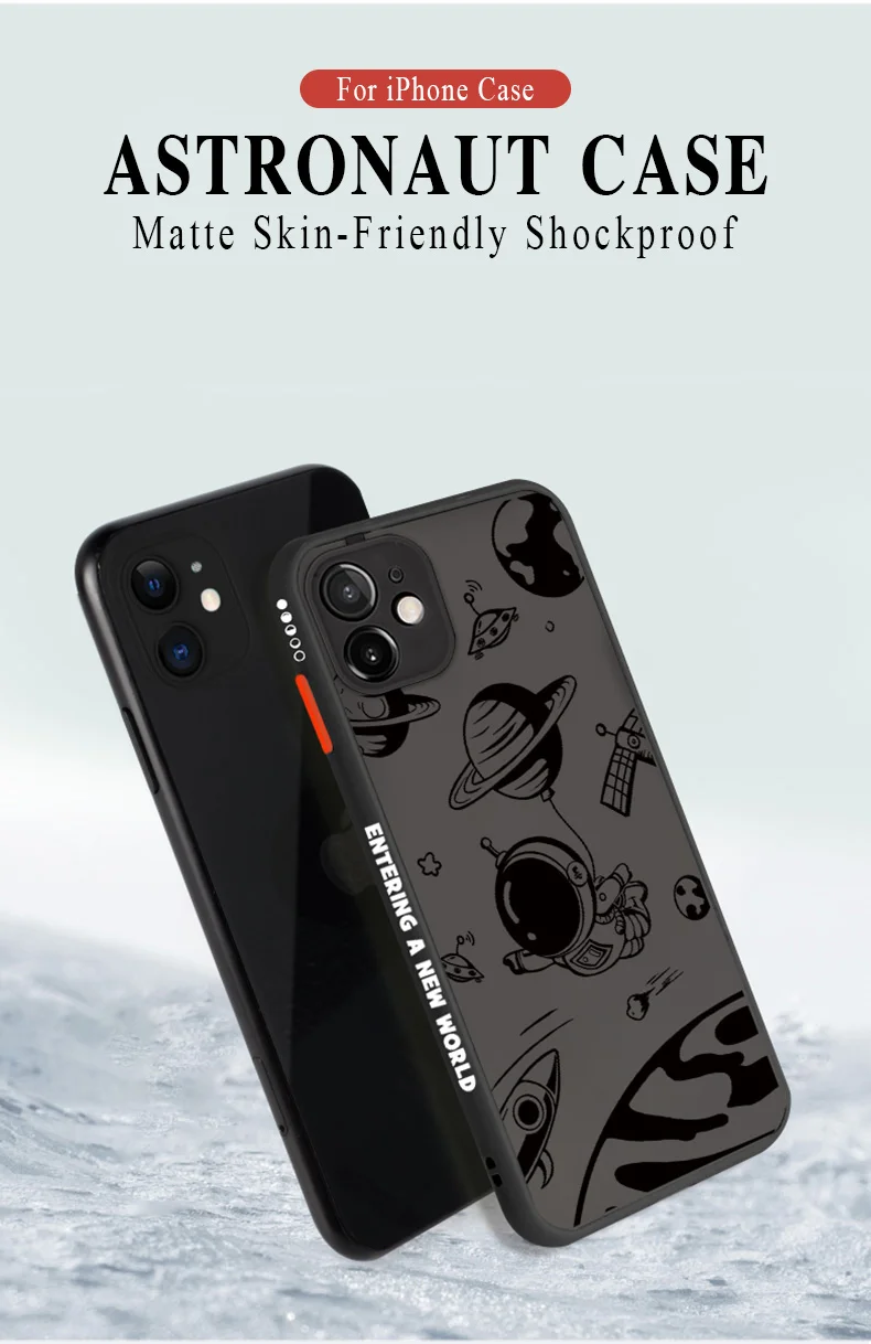 Luxury Cartoon Space Astronaut Phone Case For iPhone 11 12 Pro Max Mini XS X XR 7 8 Plus Matte Shell Silicone Shockproof Cover iphone 13 mini flip case