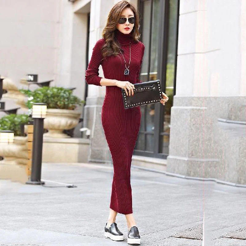 Women 2023 Autumn Winter Knitted Turtleneck Sweater Dress Female Slim Casual  Bodycon Long Sleeve Bottoming Dresses Vestidos L449 - AliExpress