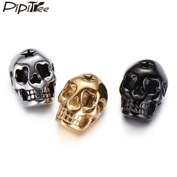 

Pipitree 4pcs Punk Style Stainless Steel Skull Beads with Star on Head DIY Charm Beads Men's Bracelet Jewelry Making Accessories