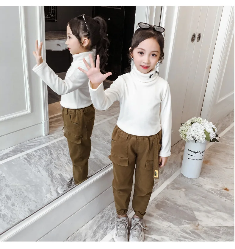 Детская зимняя одежда зимние базовые рубашки baju anak perempuan, фланелевая Детская толстовка с высоким воротником теплые плотные Топы ярких цветов