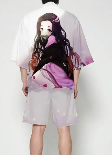 Кимоно хаори юката из японского аниме Kimetsu no Yaiba, для косплея, для женщин/мужчин, летняя повседневная Уличная одежда, набор Rengoku Kyouju - Цвет: set2