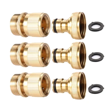 

3Sets Garden Hose Quick Connector 3/4 Inch Ght Brass Easy Connect Fitting-Quick Disconnect Hose Fittings Male and Female(3Pair)