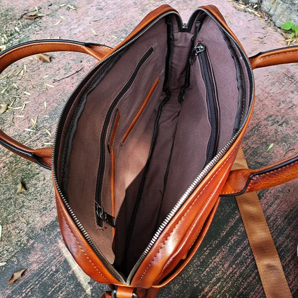 Briefcases 2021 Mens Leather Briefcase Business Casual Retro Laptop Bag