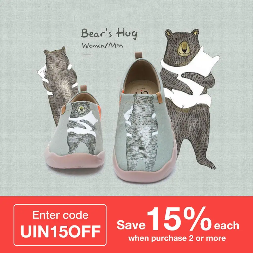 UIN Bear's Hug Дизайн Окрашенные Женщины Холст Обувь Slip on Мокасины Дорожные Кроссовки