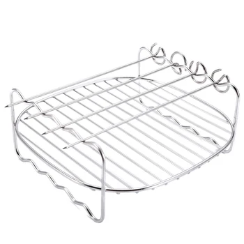 

Replacement Baking Tray Skewers Holder Barbecue Stainless Steel BBQ Rack Home Air Fryer Double-deck
