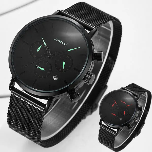 

Simple Black Date Design Famous Fashion Men Clock Sport Feature Steel Strap Male Watches Women