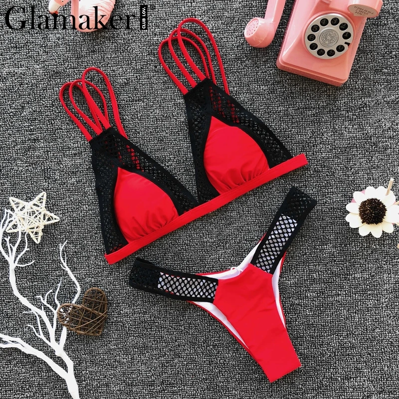 Glamaker, два предмета, сексуальный, выдалбливают, белый, микро бикини, для женщин, летний, праздник, пляжный купальник, женский, пуш-ап, купальник, купальник - Цвет: Red