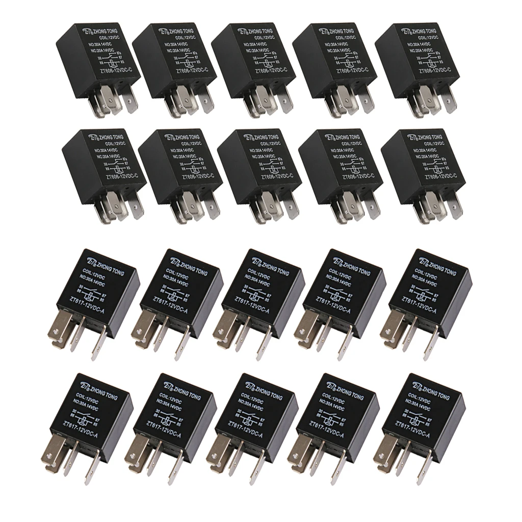20Pcs General Purpose 20A/30A AMP SPDT Relay ZT606-12V-C-R & ZT617-12V-A-R, Preformance Automotive Replacement Parts