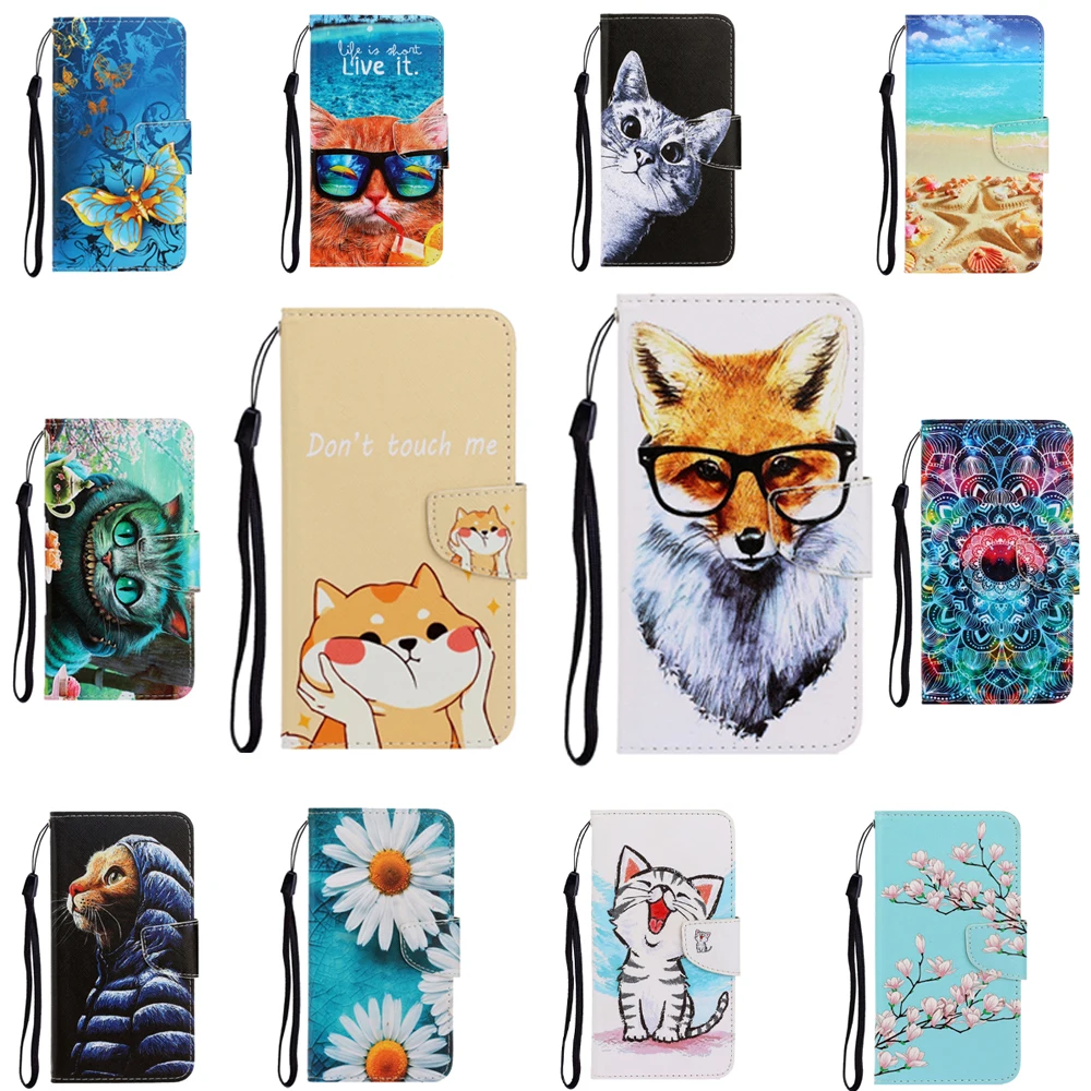 

For Samsung A10 A20 A30 A30S A20E Flip Leather Wallet Case For Galaxy A40 A50 A50S A70 Cartoon Painted Flip Phone Case Lady etui