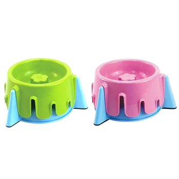 

2 Pcs Dog Slow Feeder Bowl Height Adjustable Dog Food Feeding Bowls-Green+Blue & Pink+Blue
