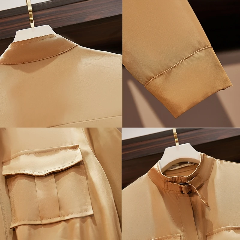 

Autumn Women Elastic Drawstring Tunic Jackets Long Sleeve Stand Collar Outerwear