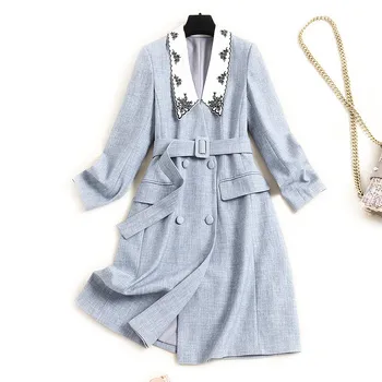 

Fashion Runway Designers Autumn Dress Long Sleeve Elegant Turn Down Collar Double Breasted Solid Office Work Dress Women Vestido