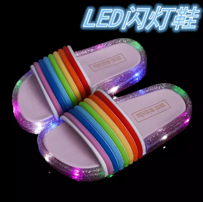 2022 Footwear Luminous Jelly Summer Children's LED Slipper Girls Slippers PVC Non-slip Beach Sandals Kids Rainbow Pink