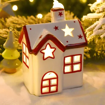 

MYBLUE Nordic Style Ceramic House with lights Figurine Christmas Ornaments Party Table Home Room Decoration Accessories Europe