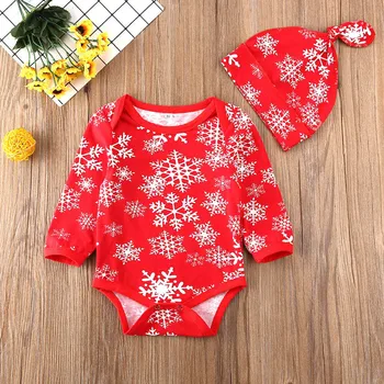 

Christmas Bodysuit Clothes Baby Bodysuit Clothes Hat Set Infant Newborn Baby Girls Boys Christmas Snow Print Bodysuit Clothes