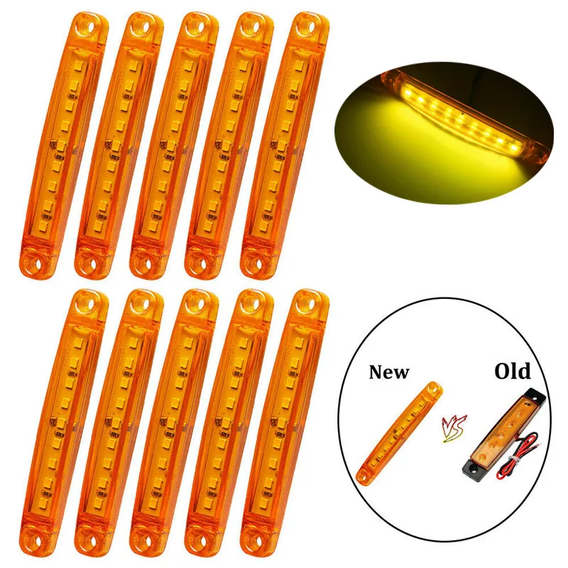 

10pcs Yellow Car External Lights LED 24V 9 SMD LED Auto Car Bus Truck Wagons Side Marker Indicator Trailer Light Rear Side Lamp
