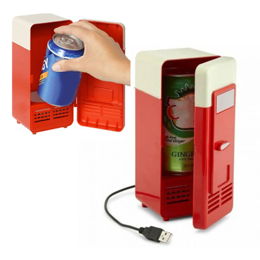 Red USB портативные мини-Холодильники Морозильник Холодильник для косметики сок, напиток банки коробка для сохранения теплого и холодного транспортного холодильника дома путешествия - Цвет: Red