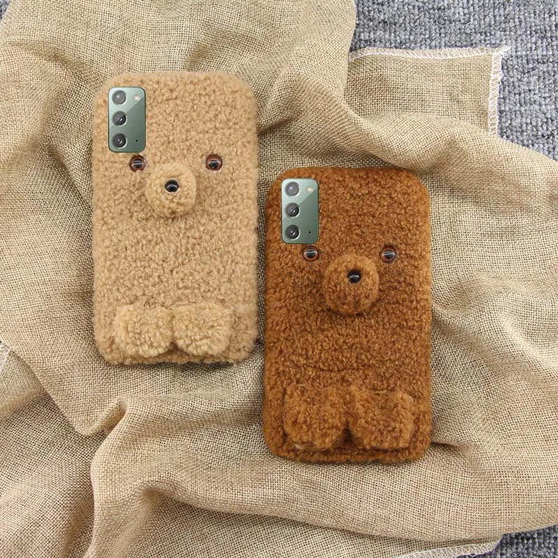 

For SamSung Note 20 10 Lite A01 A11 A21 A31 A41 A51 A71 A21S A20S A10S Winter Plush doll Bear Keep warm Soft Silicone Back Cover