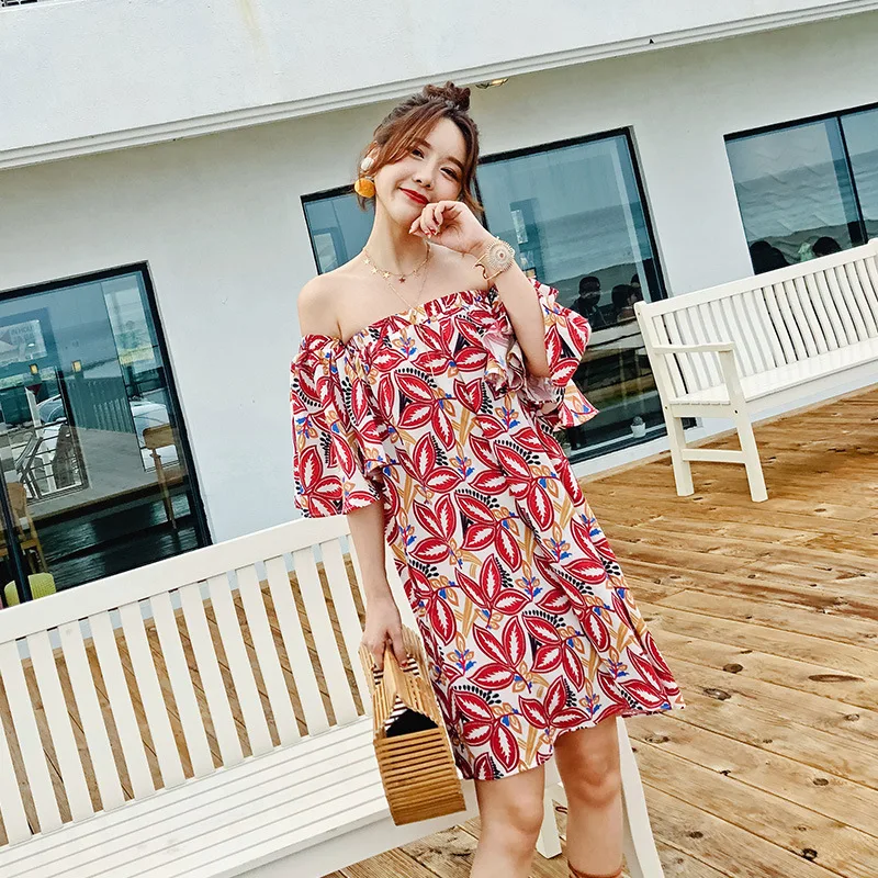 

WOMEN'S Dress Zhang zi feng Celebrity Style Dress 2019 New Style Short-height Thailand Seaside Holiday off-Shoulder Short Skirt