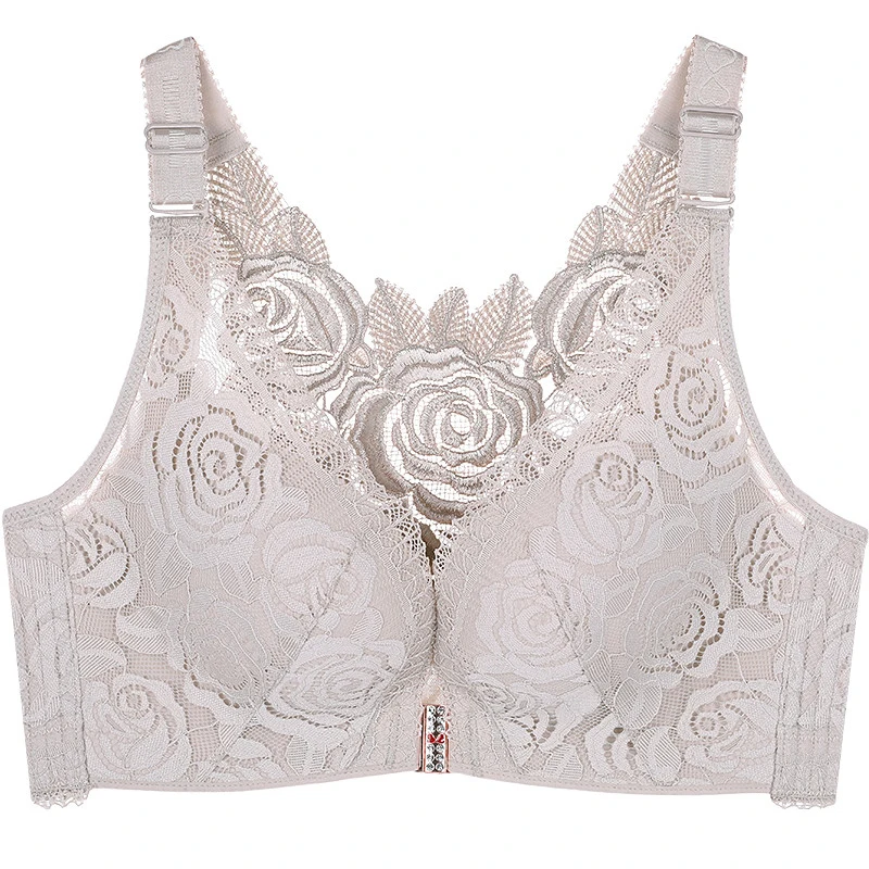 Push Up Rose Embroidery Beauty Back Bra Sexy Seamless Front Closure Bra  Plus Size Bras for Women Big Size Roses Adjustable Bras